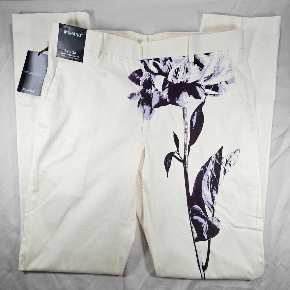 Murano 32x34 Evan Inflorescence Ivory Purple Floral Slim Slacks Pants NWT 1616